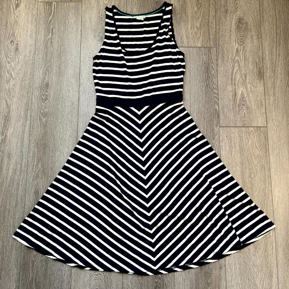 Boden Fit & Flare Stripe Navy White Sleeveless‎ Scoop Neck Dress Size 8R